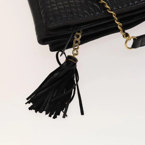 BALLY Quilted Shoulder Bag Leather Black Gold Auth - Picture 10 of 16